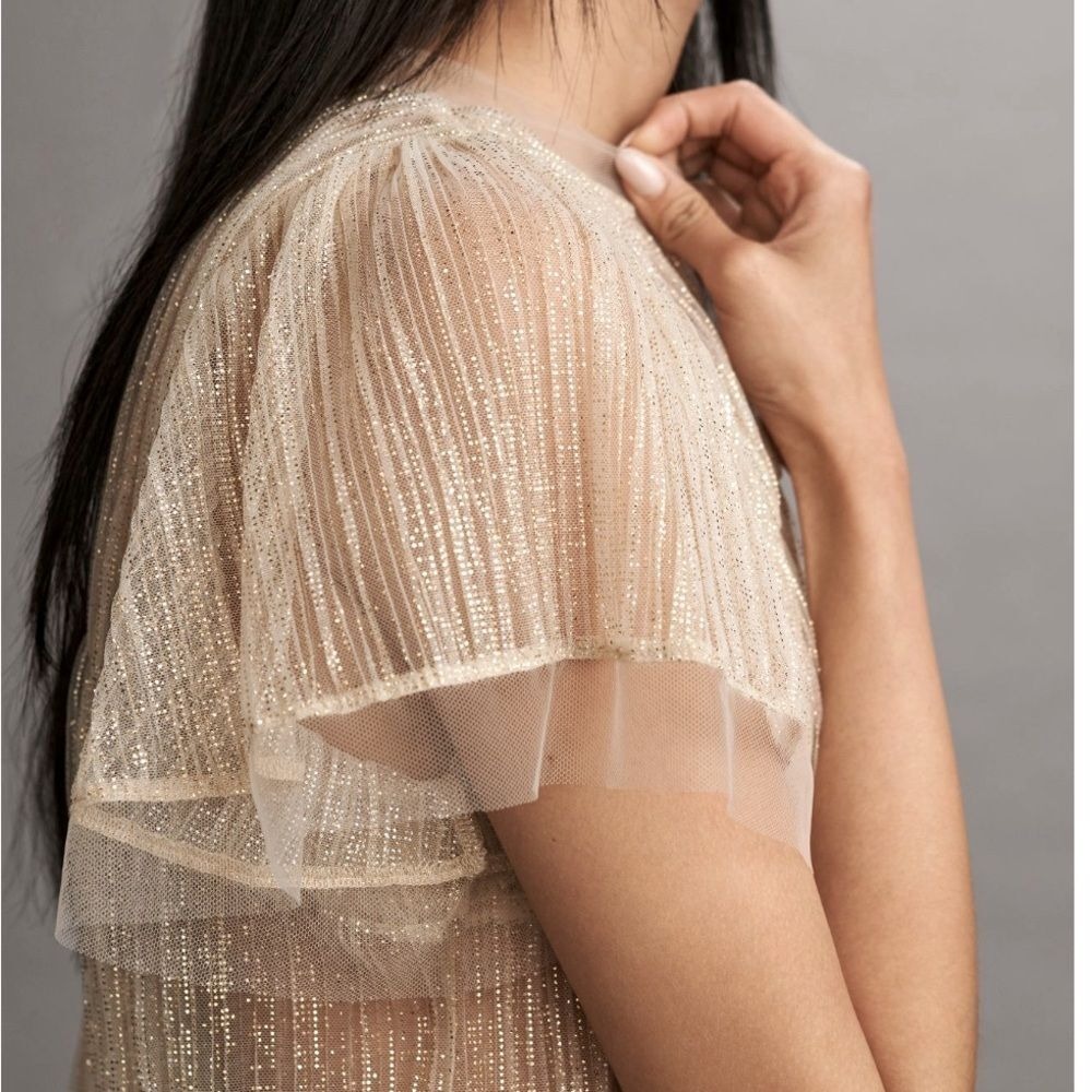Anthropologie Sarah Hann Jody Sheer Top Blouse Neutral Shimmer Size Medium NWT - Picture 4 of 12